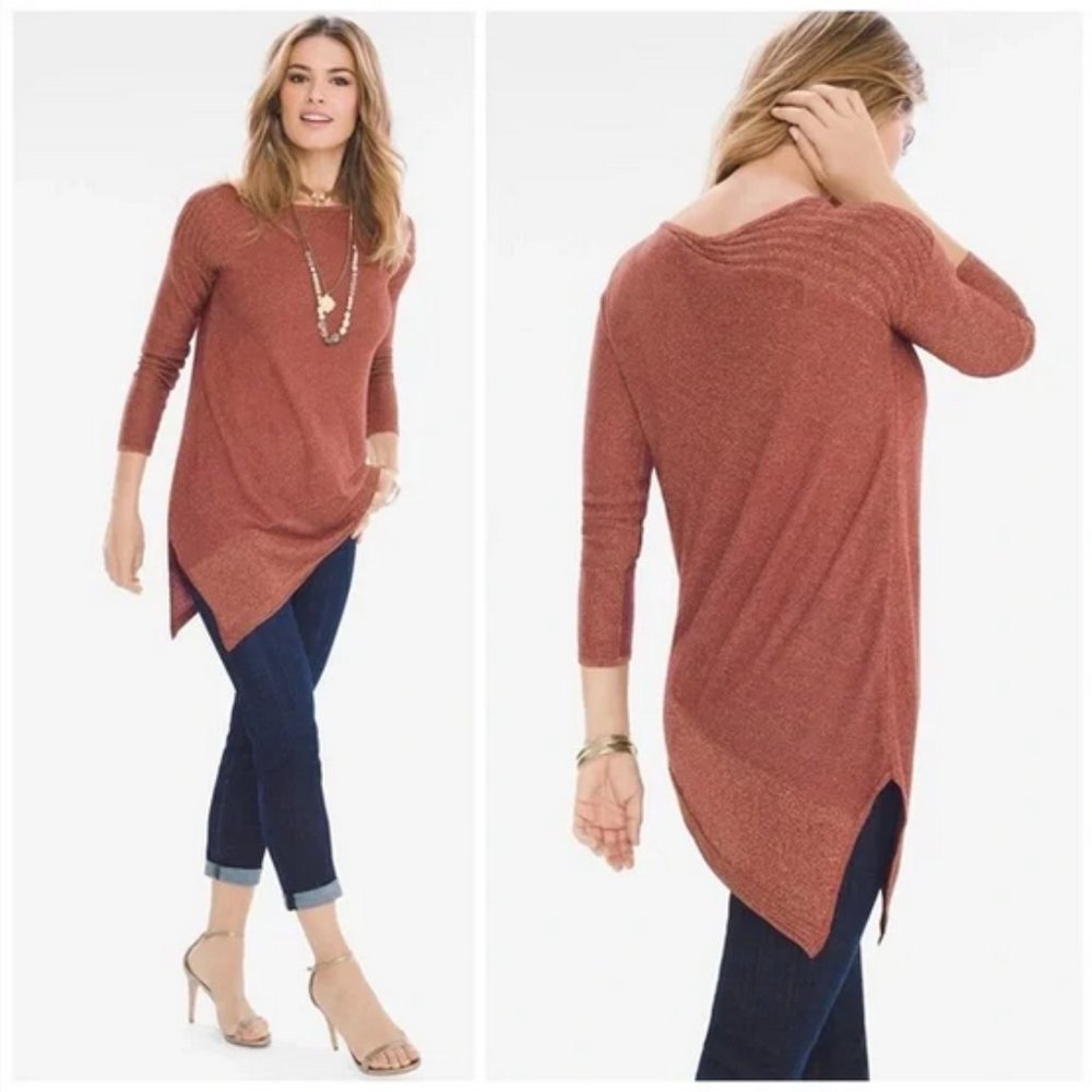 NWT CHICO'S Lurex Shine Pullover Sweater Orange Size 3 = XL (16)